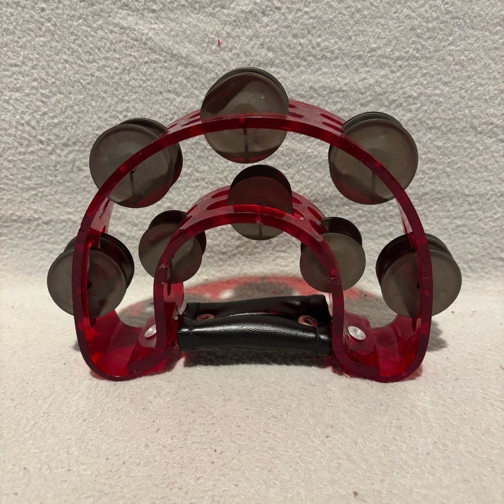 Heavy Duty Red Plastic Half Moon Pandero Tamborine with Jingles